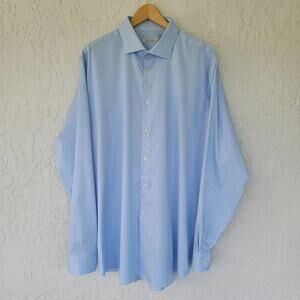 Perry Ellis Long Sleeve Striped Button down Shirt Blue White Men Size 17.5